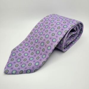 Umbria Made in England Silk Cotton Blend Purple Geometric Circles Men's Tie